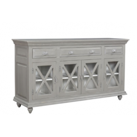 Gray Antiqued Sideboard w/Glass Doors and Drawers
