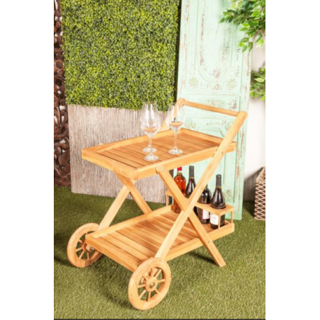 TEAK INDOOR OUTDOOR ROLLING 2 SHELVES BAR CART 32" X 21" X 32"