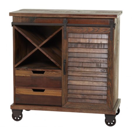 2 Darwers 1 Door Wooden Cabinet w/ Wheels