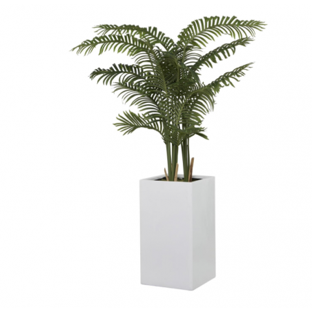 White Fiberglass Planter w/ Art Fern Tree