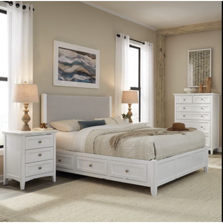 Mckenzie Upholstered Queen Storage Bed- White