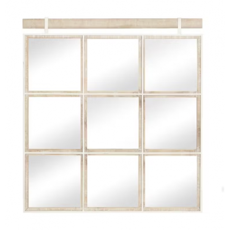 Wooden Grid Window Wall Mirror