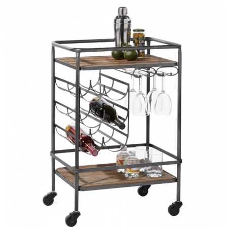 Wooden Rolling Bar Cart