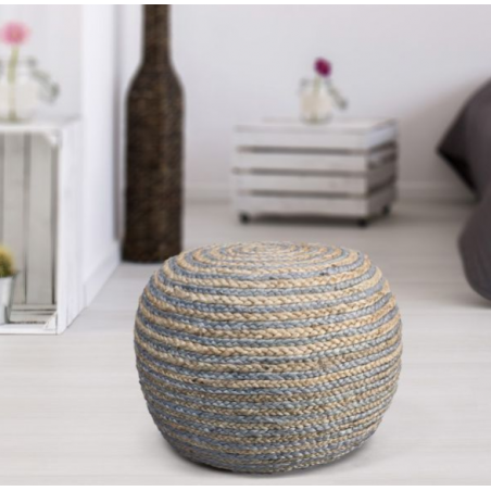 Natural and Grey Pouf