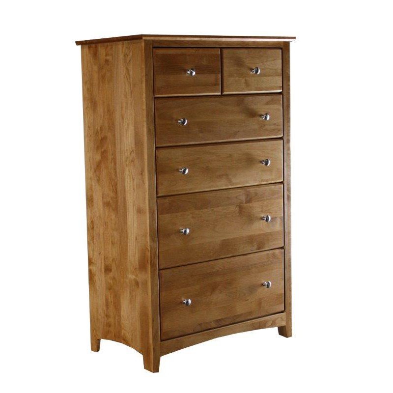 [33 Inch] Alder Shaker 6 Drawer BC Chest - shown in Golden Pecan finish with Brushed Nickel knobs