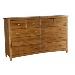 [61 Inch] Alder Shaker 10 Drawer Dresser - shown in Golden Pecan finish with Brushed Nickel knobs